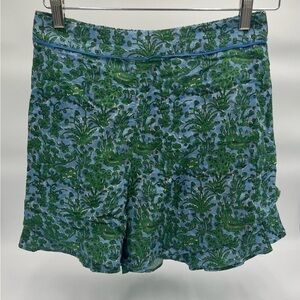 Anthropolgie Elephant Floral Print Rayon Linen Shorts Extra Small- Pre Own